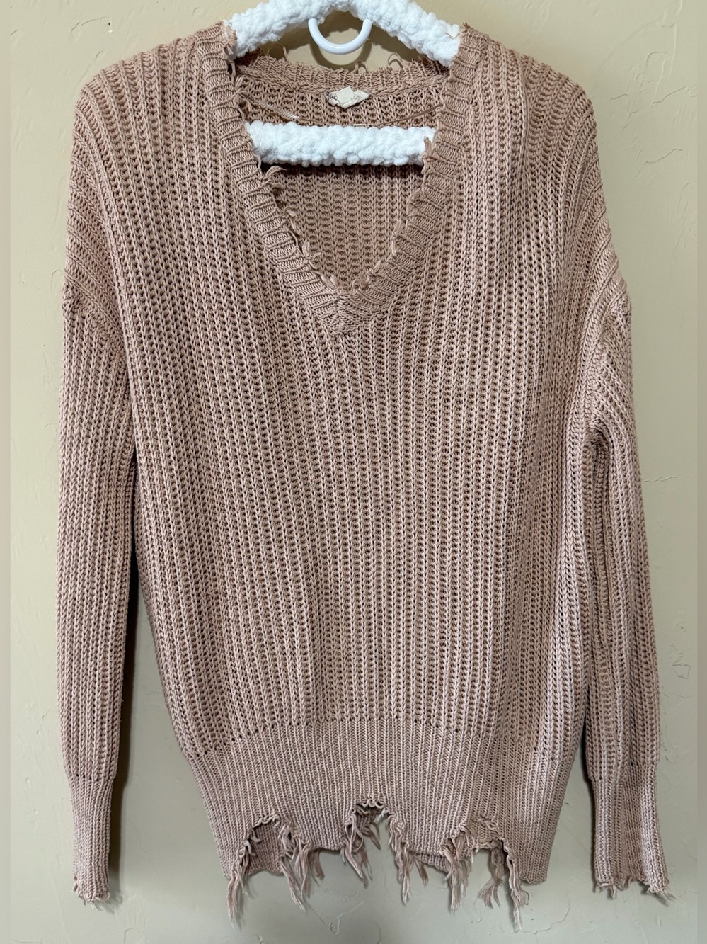 Hem & Thread V-Neck Sweater in Blush Taupe